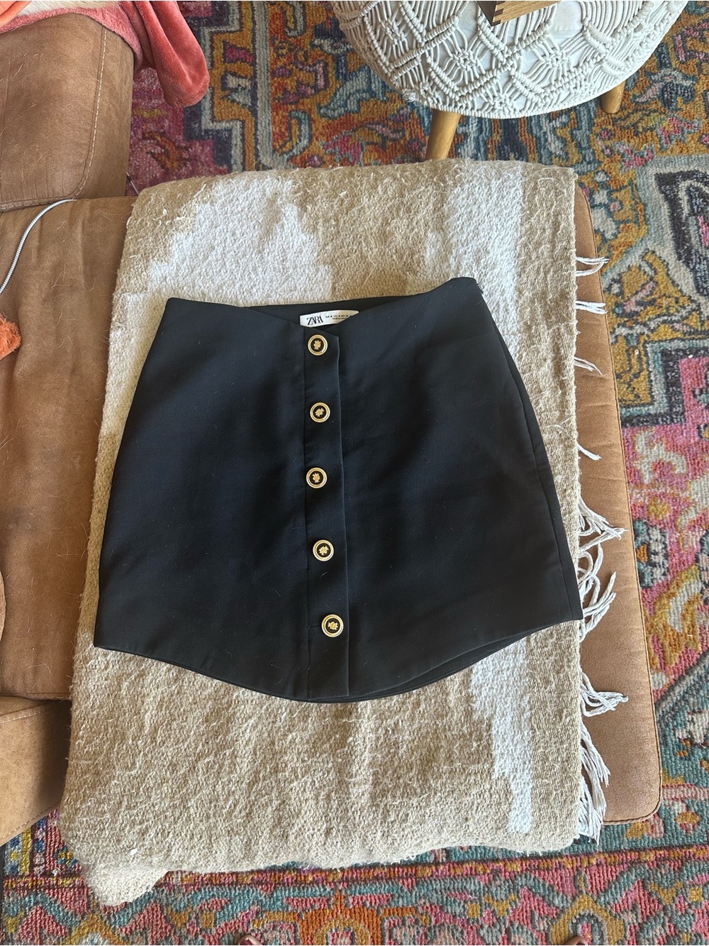 Zara Black Button-Front Mini Skirt